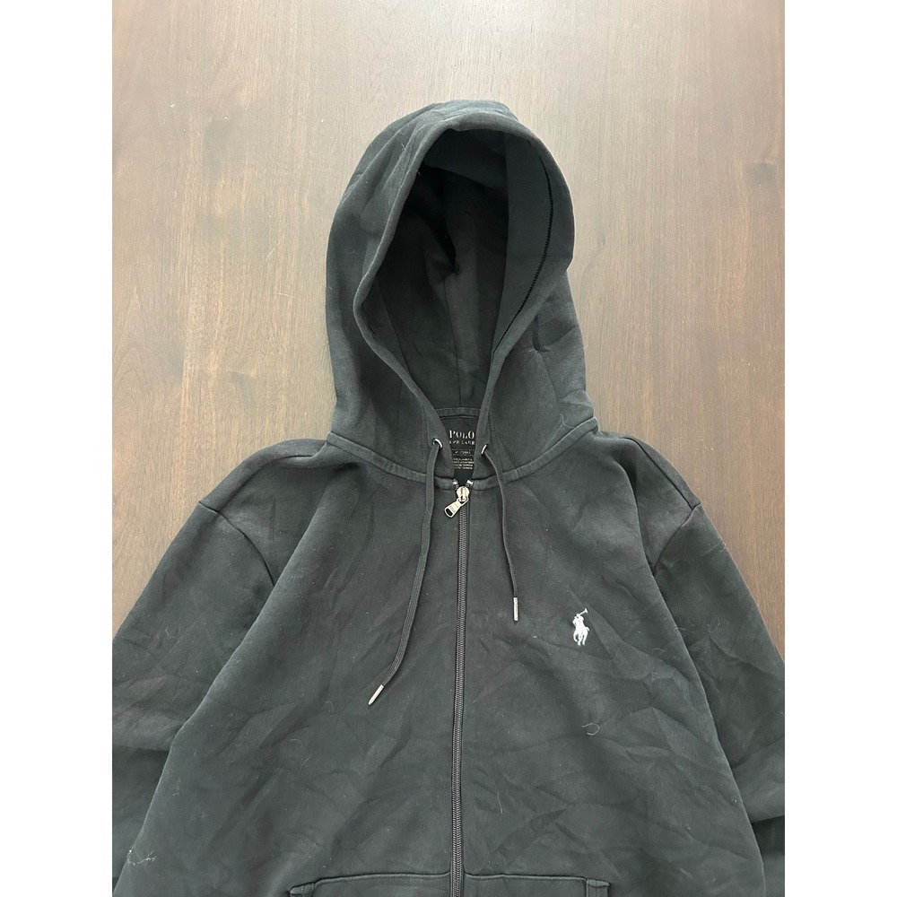 Polo Ralph Lauren Mens Full Zip Hoodie Black Double Knit Sweatshirt Size M